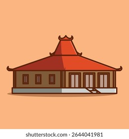 Simple Rumah Joglo Traditional Javanese House Indonesia cartoon vector illustration Collection of Traditional House concept icon isolated
