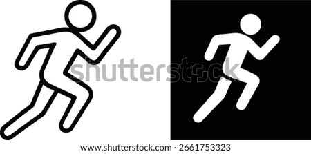 Simple Runner Icon Depiction Two Variations Minimalist Stick Figure Representation Running Concept Black and White Graphics Symbol Sport Activity
