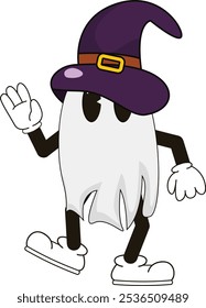 simple running ghost halloween mascot illustration with funny pose and expression