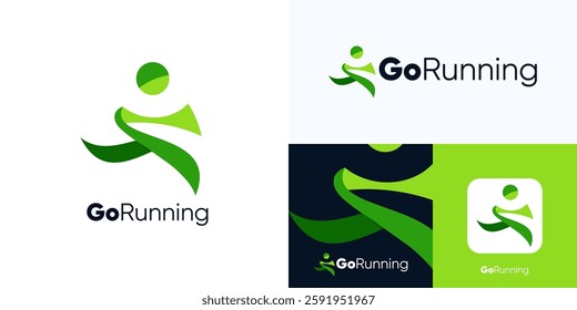 Simple running logo sport fitness Logo design, Run man logo design, Sprint or track runner concept, Treadmill equipment for gym or home workout, Usable for identity Health, Wellness, Fitness, Sports