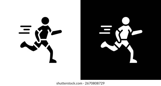 Icono simple de la persona que corre, aislado en los fondos blancos y negros. Perfecto para App en fitness, deportes o salud.