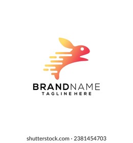 Simple Running Rabbit Logo Design Template.	