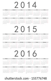 Simple russian 2014, 2015, 2016 year vector calendar