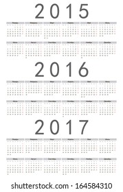 Simple russian 2015, 2016, 2017 year vector calendar