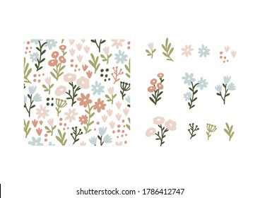 Simple rustic floral pattern. Country style prints for textile