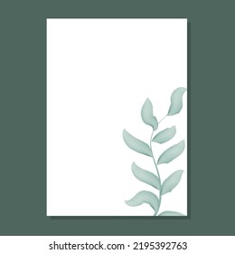 Simple rustic frame with leafy branch. Rustic rectangular template. Botanical blank shape with watercolor foliage vector illustration