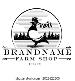 Simple rustic logo of Pigeon for your farm shop brand.