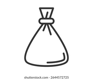 Ícone de saco simples. A arte minimalista em linha preta representa bolsa ou bolsa. Use para conceitos de armazenamento, embalagem ou finanças. Elemento de ilustração vetorial. Gráfico versátil.