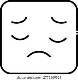 Simple sad face emoji icon featuring downcast eyes and a downturned mouth, conveying feelings of sadness and disappointment. This vector illustration is ideal for expressing emotions in digital communication, web design, and social media.
