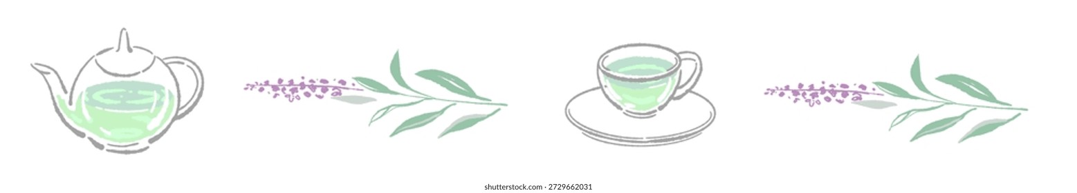 Simple Sage Tea Set Line Vector