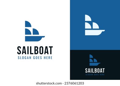 Simple barco de vela con 3 velas Marinas Náuticas de navegación Marítima Modelo de diseño de marca para el logotipo del mar oceánico
