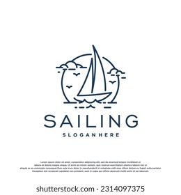 Simple Sailboat boat ship on Ocean logo design template