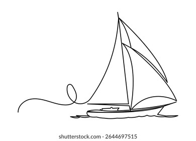 Simple sailboat continuous line design in minimal and clean outline illustration