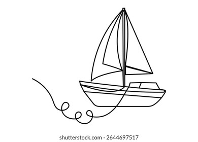 Simple sailboat continuous line design in minimal and clean outline illustration