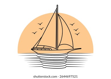 Simple sailboat continuous line design in minimal and clean outline illustration