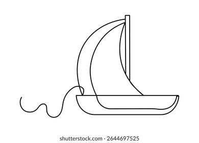 Simple sailboat continuous line design in minimal and clean outline illustration