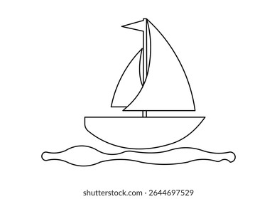 Simple sailboat continuous line design in minimal and clean outline illustration