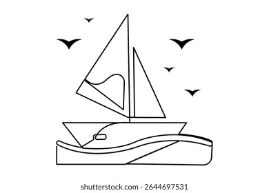 Simple sailboat continuous line design in minimal and clean outline illustration