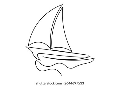 Simple sailboat continuous line design in minimal and clean outline illustration