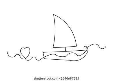 Simple sailboat continuous line design in minimal and clean outline illustration