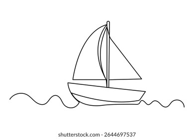 Simple sailboat continuous line design in minimal and clean outline illustration