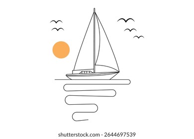 Simple sailboat continuous line design in minimal and clean outline illustration