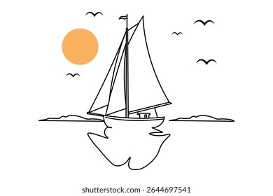 Simple sailboat continuous line design in minimal and clean outline illustration