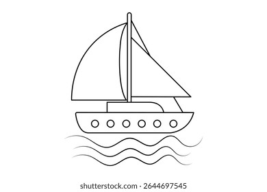 Simple sailboat continuous line design in minimal and clean outline illustration