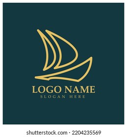 Simple Sailboat dhow boat on Sea Ocean Wave art style logo design, Daily cruises, sea travel, vector icon ILLUSTRATION