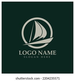 Simple Sailboat dhow boat on Sea Ocean Wave art style logo design, Daily cruises, sea travel, vector icon ILLUSTRATION