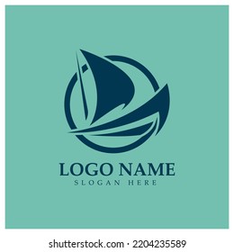 Simple Sailboat dhow boat on Sea Ocean Wave art style logo design, Daily cruises, sea travel, vector icon ILLUSTRATION