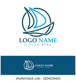 Simple Sailboat dhow boat on Sea Ocean Wave art style logo design, Daily cruises, sea travel, vector icon ILLUSTRATION