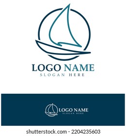 Simple Sailboat dhow boat on Sea Ocean Wave art style logo design, Daily cruises, sea travel, vector icon ILLUSTRATION