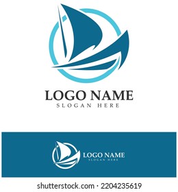 Simple Sailboat dhow boat on Sea Ocean Wave art style logo design, Daily cruises, sea travel, vector icon ILLUSTRATION