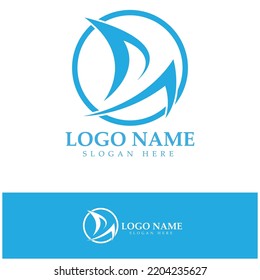 Simple Sailboat dhow boat on Sea Ocean Wave art style logo design, Daily cruises, sea travel, vector icon ILLUSTRATION
