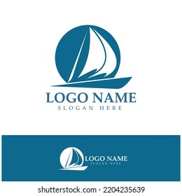 Simple Sailboat dhow boat on Sea Ocean Wave art style logo design, Daily cruises, sea travel, vector icon ILLUSTRATION