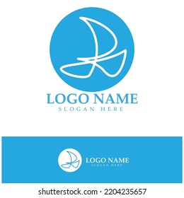 Simple Sailboat dhow boat on Sea Ocean Wave art style logo design, Daily cruises, sea travel, vector icon ILLUSTRATION