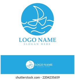 Simple Sailboat dhow boat on Sea Ocean Wave art style logo design, Daily cruises, sea travel, vector icon ILLUSTRATION