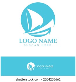 Simple Sailboat dhow boat on Sea Ocean Wave art style logo design, Daily cruises, sea travel, vector icon ILLUSTRATION
