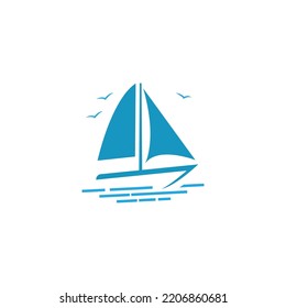 Simple Sailboat dhow boat ship on Sea Ocean Wave with line art style logo design