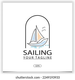 Simple Sailboat dhow boat ship on Sea Ocean  logo premium elegant template vector eps 10