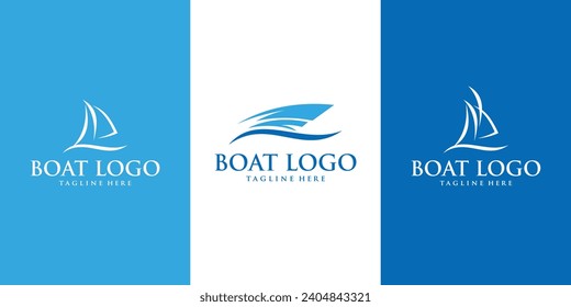 Simple Sailboat dhow boat ship on Sea Ocean Wave for Sailing Travel Transport logo design