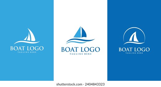 Diseño del logotipo del barco de vela Sailboat Dhow en Sea Ocean Wave for Sailing Travel Transport