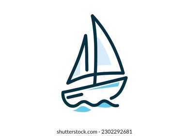 Simple Sailboat dhow sailing boat ship on Sea Ocean logo design template