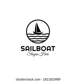 Simple Sailboat dhow ship boat in circle logo