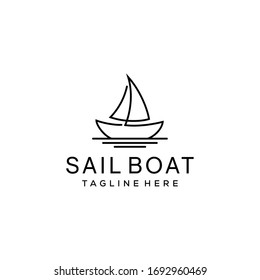 Simple Sailboat dhow ship line art logo design