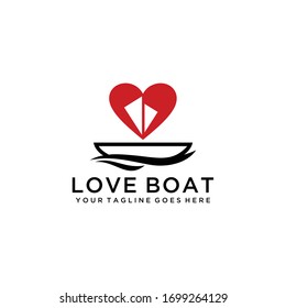 Simple Sailboat dhow ship line art with heart logo design.
