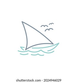 Simple Sailboat Dhow Ship Line Art Logo design