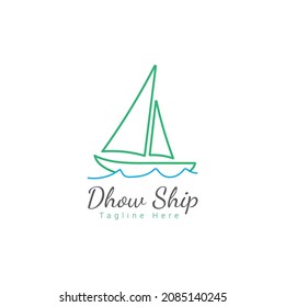 Simple Sailboat dhow ship line art logo design