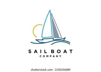 Simple Sailboat Dhow Ship Line Art Logo Design
